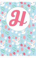 H: Letter H Journal, Easter Bunnies, Eggs, Chicks, and Flowers, Personalized Notebook Monogram Initial, 6 X 9