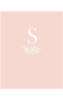 S: 110 Dot-Grid Pages - Light Pink Monogram Journal and Notebook with a Simple Vintage Floral Design - Personalized Initial Letter Journal - Monogramed