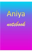 Aniya: Blank Notebook - Wide Ruled Lined Paper Notepad - Writing Pad Practice Journal - Custom Personalized First Name Initial A Blue Purple Gold - Taking 