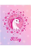 Riley: Unicorn Large Blank Primary Handwriting Learn to Write Practice Paper for Girls - Pink Purple Magical Horse Personalized Letter R Initial Custom Fir