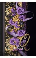 Q Journal: Gold and Purple Floral Monogram Initial Q Notebook for Women and Girls