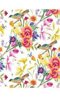 My Big Fat Bullet Journal Bird in Flowers Pattern on White: Jumbo Sized Graph Design Bullet Notebook Journal - 300 Plus Numbered Pages with 300 Graph Style Grid Pages, 6 Index Pages and 2 Key Pages in Large 8