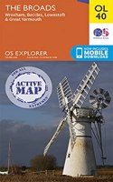 The Broads: Wroxham, Beccles, Lowestoft & Great Yarmouth(OL 40 OS Explorer Active Map)