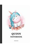 Quinn Wide Ruled Notebook: Cute Unicorn Personalized Blank Wide Ruled Lined School Notebook / Journal for Girls & Women. School Supplies Birthday & Christmas Gift Writing Stor