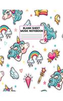 Blank Sheet Music Notebook: Cute Unicorn Matte Cover Design with 110 Pages White Paper Interior for Musician Students and Professionals Playing Piano, Ukelele, Mandolin and oth