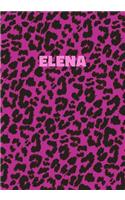 Elena: Personalized Pink Leopard Print Notebook (Animal Skin Pattern). College Ruled (Lined) Journal for Notes, Diary, Journaling. Wild Cat Theme Design wi