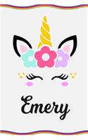 Emery: Personal Notebook Personal Diary Unicorn Notebook Personalized Journal Customized Journal Unicorn Lover Gift Personal Name Notebook