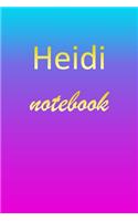Heidi: Blank Notebook - Wide Ruled Lined Paper Notepad - Writing Pad Practice Journal - Custom Personalized First Name Initial H Blue Purple Gold - Taking 