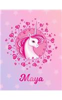 Maya: Unicorn Large Blank Primary Sketchbook Paper - Pink Purple Magical Horse Personalized Letter M Initial Custom First Name Cover - Drawing Sketch Book