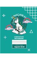 Unicorn Square Grid, Graph Paper Composition Notebook, 100 Sheets, Large 8 x 10 Inch, Quad Ruled Royal Blue Cover