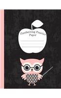 Handwriting Practice Paper: Blank Lined Paper Notebook with Cute Pink Owl, Extra Large Composition Book for Kids from Kindergarten to 3rd Grade, 8,5x11 inches 50 Sheets/100 Pag