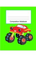 Composition Notebook: Wide Ruled Blank Lined Composition Book Journal (7.5 X 9.25in) 120 Pages Monster Trucks Green Cover for Boys