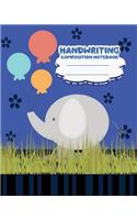Handwriting primary composition notebook, 8 x 10 inch 200 page, Cute blue elephant ballon