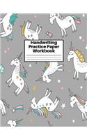 Handwriting Practice Paper Workbook: Cute Unicorn Matte Cover Large 8.5 x 11 Blank Lined Sheets Journal Notebook for Writing Improvement Exercises - Perfect for Preschool, Kindergarten,