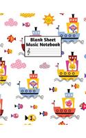 Blank Sheet Music Notebook: Easy Blank Staff Manuscript Book Large 8.5 X 11 Inches Musician Paper Wide 12 Staves Per Page for Piano, Flute, Violin, Guitar, Trumpet, Drums, Cell