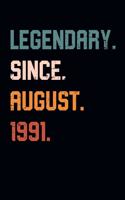 Blank Lined Journal, Notebook, Diary, Planner - Legendary Since August 1991 - 28th Birthday Gift For 28 Years Old Men and Women born in August: Medium College-Ruled Journey Diary, 110 page, Lined, 6x9 (15.2 x 22.9 cm)