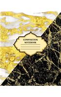 Composition Notebook: White Black Marble and Gold Blank Wide Lined Design Cover