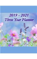 2019 - 2021 Three Year Planner: Pretty Wildflowers Cover - Includes Major U.S. Holidays and Sporting Events