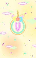 Unicorn Horn Monogram Journal - Letter V: Pastel Monogram Circle with Floral Unicorn Horn on Yellow Background with Stars