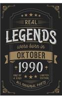 Real Legends were born in Oktober 1990: Vintage Birthday Notebook - Great Individual Gift for Writing Notes, Scribble and Reminders lined 6x9 Inch 100 Pages