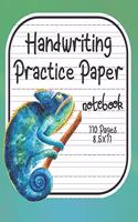 Handwriting Practice Paper: Notebook With Dotted Line Students K-3, 8.5x11 inches, 110 Sheets. Fun Chameleon Cover