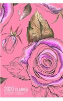 Planner 2020 12 Months: 6x9 Medium Weekly and Monthly Notebook Organizer from Jan to Dec 2020 - Cute Stylish Flower Design Pink