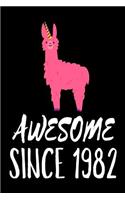 Awesome Since 1982: Funny Pink Llama Birthday Gift Notebook for Women