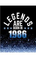 Legends Are Born in 1986: Birthday Notebook/Journal for Writing 100 Lined Pages, Year 1986 Birthday Gift for Men, Keepsake (Blue & Black)