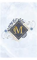 M: Marble, blue and golden initial monogram bullet journal. Chic blue marble and gold letter journal for diaries and notes or scrapbooking.
