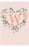 W: A Soft Pink Floral Heart Wreath Monogram Sketchbook - 110 Sketchbook Pages (6 x 9) - Floral Watercolor Monogram Sketch Notebook - Personalized Initi