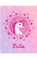 Erika: Unicorn Large Blank Primary Handwriting Learn to Write Practice Paper for Girls - Pink Purple Magical Horse Personalized Letter E Initial Custom Fir