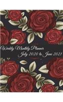 Weekly Monthly Planner July 2020 to June 2021: Red Rose Flowers, Calendar Book July 2020-June 2021 Weekly/Monthly/Yearly Calendar Journal, Large 8.5" x 11" 365 Daily journal Planner, 12 Months Ju