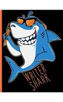 Writer Shark Penning the Great Novel Sea Animal: Wide Ruled Notebook