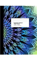 Composition Notebook Wide Ruled 7.44 X 9.69 Inches 100 Sheets / 200 Pages: Blue Mandala