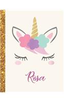 Rosa: Rosa Unicorn Personalized Black Paper SketchBook for Girls and Kids to Drawing and Sketching Doodle Taking Note Marble Size 8.5 x 11