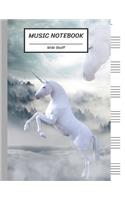 Music Notebook Wide Staff: Happy White Unicorn Jump/Blank Music Sheet Notebook, Big Staff Paper, Music Manuscript Paper,6 Large Staves per page,8.5"x11",100 Pages, For Boys, G