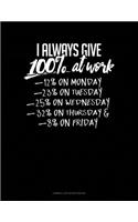 I Always Give 100% At Work 12% On Monday 23% On Tuesday 25% On Wednesday 32% On Thursday And 8% On Friday: Cornell Notes Notebook