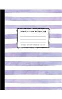 Composition Notebook Wide Ruled: Girls Purple Stripe Watercolor Primary Copy Book, SOFT Cover Cute Kids Elementary Grade Back To School Supplies Student Teacher Creative Writing Jou
