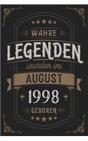 Wahre Legenden wurden im August 1998 geboren: Vintage Geburtstag Notizbuch - individuelles Geschenk für Notizen, Zeichnungen und Erinnerungen - liniert mit 100 Seiten