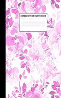 Composition Notebook: Pink Floral 110 Pages Wide Ruled Line Paper 7.44'' x 9.69'' Size