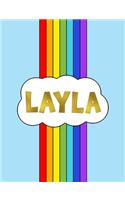 Layla: Rainbow Cloud Personalized Name Composition Notebook - Cute Blue Red & Purple Wide Ruled Blank Lined Exercise Book & Journal for Students - Christma