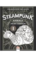 Steampunk Animals 1 - Coloring book for adults - night edition