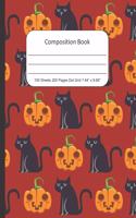Composition Book Dot Grid, Cats and Pumpkins