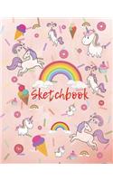 Sketchbook: : Kawaii Unicorn Sketchbook for Girls: 150 Pages of 8.5"x11" Blank Paper for Drawing, Doodling or Sketching (Sketchbooks For Kids)