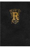 Old English Monogram Journal - Letter R: Elegant Golden Flourish Capital Letter on Black Leather Look Background