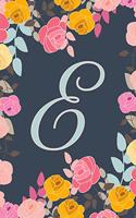 E: Letter E Journal, Ditzy Flowers, Personalized Notebook Monogram Initial, 6 X 9