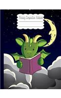 Primary Composition Notebook: Green Dragon Reading In Clouds School Story Specialty Handwriting Paper Dotted Middle Line(1 Primary Journal Grades K-2)