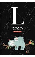 2020 Sloth Tribe Diary Planner: January to December 2020 Diary Planner Sloth Tribe With Letter "L" Monogram on dark marble
