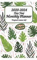 2020-2024 Five Year Monthly Planner Tropical Leaves 6x9