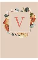 V: Peach Monogram Sketchbook - 110 Sketchbook Pages (6 x 9) - Floral Watercolor Monogram Sketch Notebook - Personalized Initial Letter Journal - Monogr